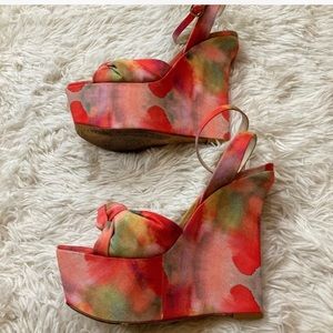 Alice + Olivia Pink Llosa Watercolor Wedge Sandal